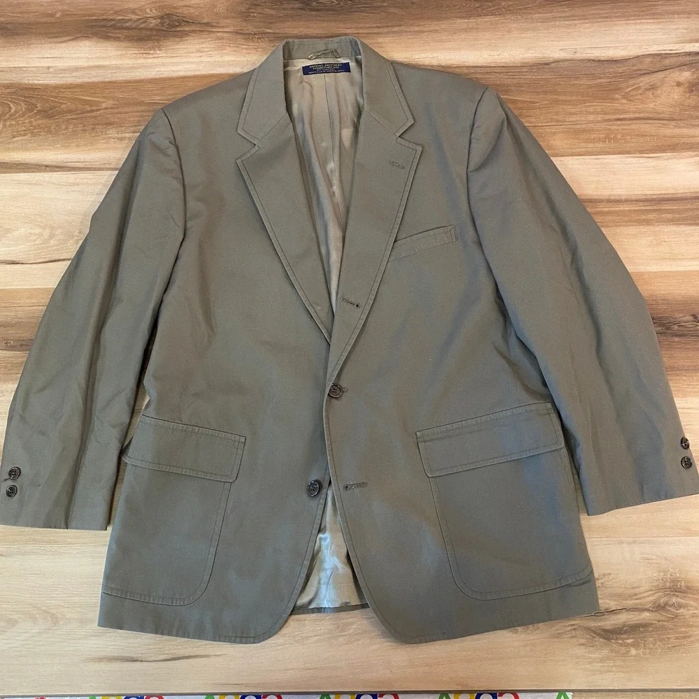 Vintage Brooks Brothers Blazer Mens 45R Olive Green USA Cotton Union 3 roll 2